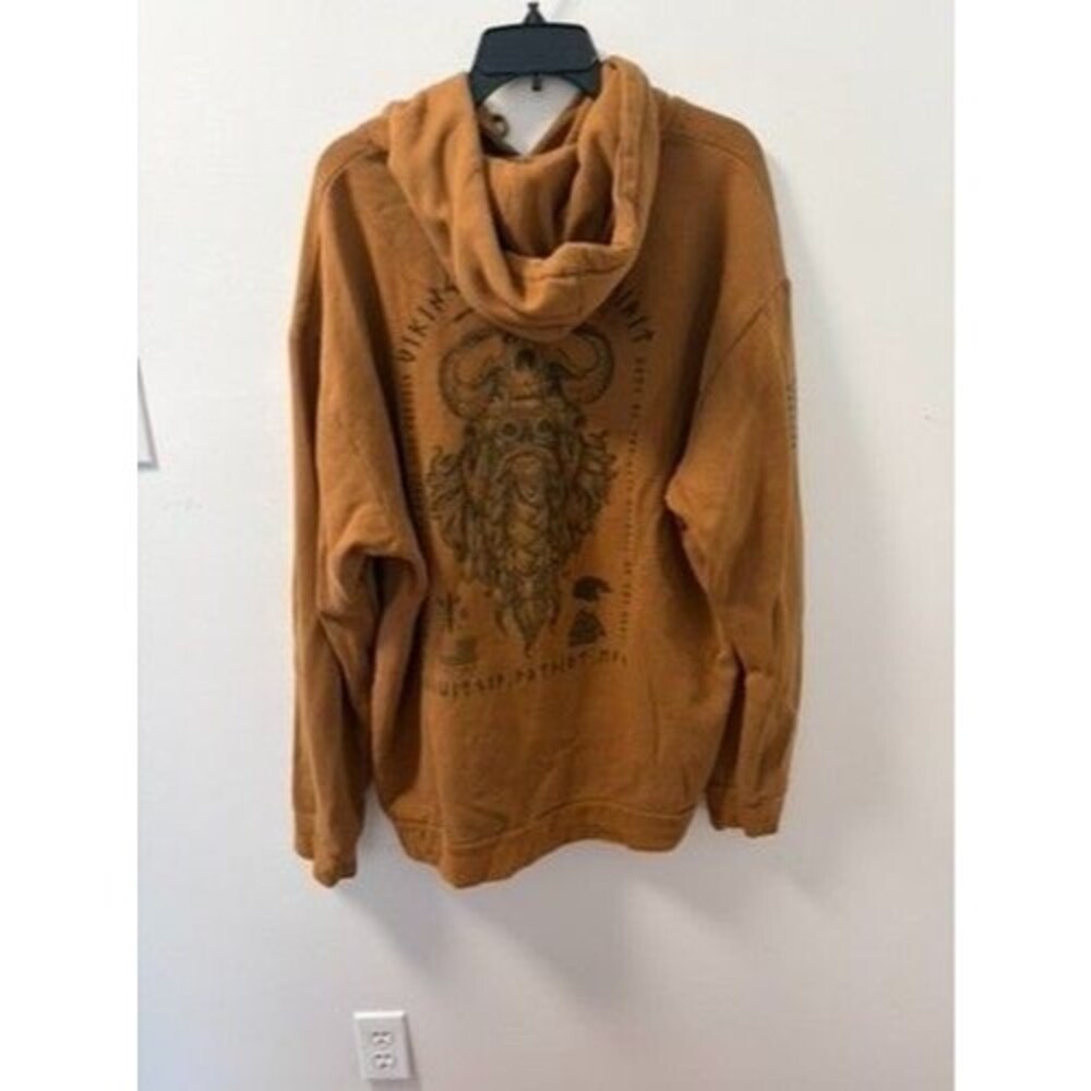 Howitzer Viking Warrior Spirit Hoodie Mens Mustard Yellow Graphic Pullover - Picture 7 of 7